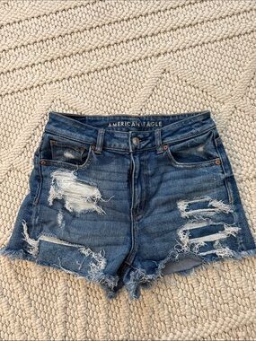 American Eagle Outfitters Ripped Mid-Blue Denim Cutoff Shorts